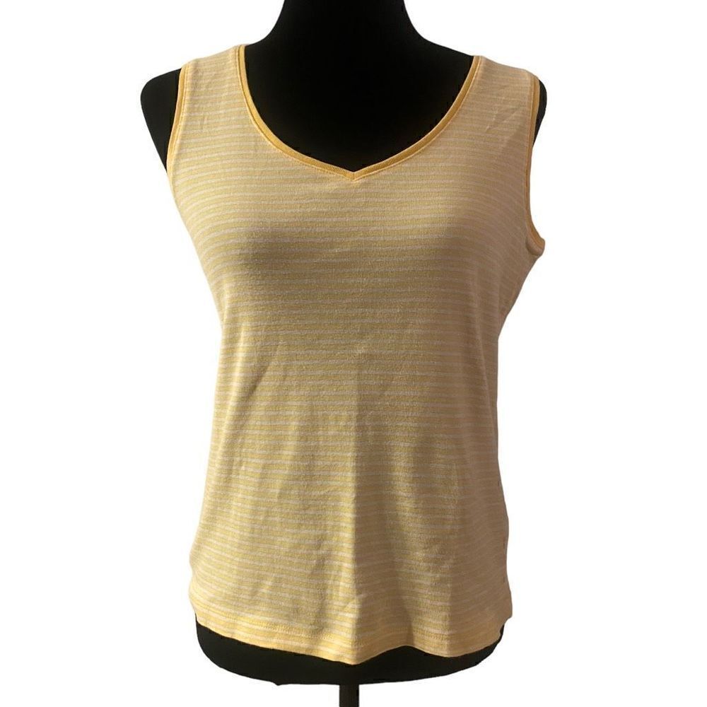 Talbots Yellow and White Striped Sleeveless V-Neck Tee‎